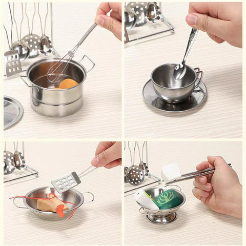 Mini Chef | Conjunto de Utensílios de Cozinha Infantil em Aço Inox